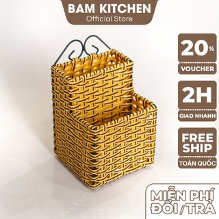Ống đựng muỗng đũa nhưa mây Bam KITCHEN dạng vuông cao cấp OD02F