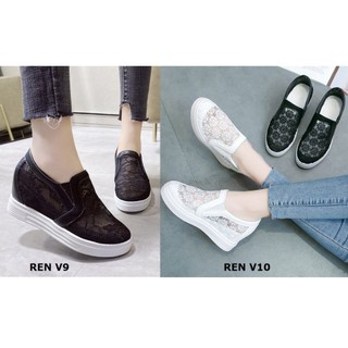 [CHẤT LƯỢNG] Giày độn đế nữ, giày slip on nữ đế độn lưới V10 ren hoa êm chân, hàng Quảng Châu loại 01 S080