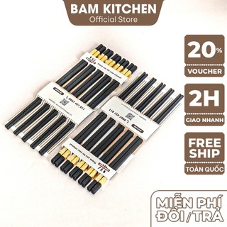 Bộ 10 đôi đũa nhựa chịu nhiệt Bam KITCHEN đuôi hoạ tiết vàng cao cấp DMV05F - Gia dụng bếp