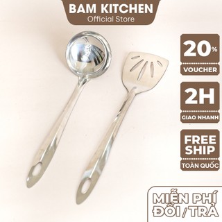Vá đặc Xẻng lỗ inox Bam KITCHEN cán trơn cao cấp siêu bền SCT24F - Gia dụng bếp