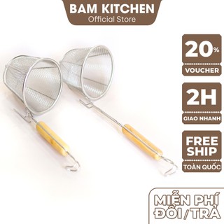 Vá trụng hủ tiếu mì inox Bam KITCHEN cán gỗ sáng bóng loại lớn cao cấp VTHT01F