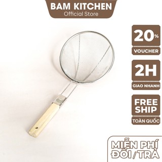 Vợt lưới vớt thức ăn inox Bam KITCHEN cán gỗ nhiều kích thước cao cấp VCG01F