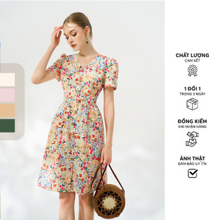 Đầm mini thô cam/ hồng/ colorful/ xanh khuy bọc 2 túi ốp 411dr1034 adore dress