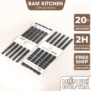 Bộ 10 đôi đũa nhựa chịu nhiệt Bam KITCHEN màu đen đầu nhám cao cấp DND04F - Gia dụng bếp