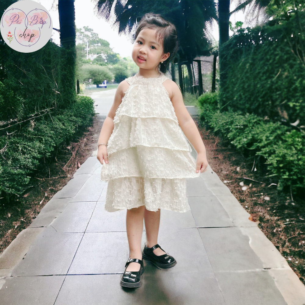 Đầm Váy bé gái cổ yếm lông vũ 4 tầng dáng xòe Babydoll (Ảnh thật) tiểu thư sang chảnh cho bé gái từ 10-25kg