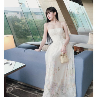 Đầm váy nữ hai dây họa tiết dáng maxi sang chảnh, Váy hai dây bún dự tiệc nhiều lớp mùa hè thiết kế TỰ MAY