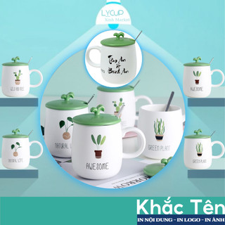 Cốc sứ KHẮC TÊN theo yêu cầu in hình PLANT cây xanh ý nghĩa, Ly sứ uống nước SET QUÀ TẶNG người yêu, bạn thân, sinh nhật