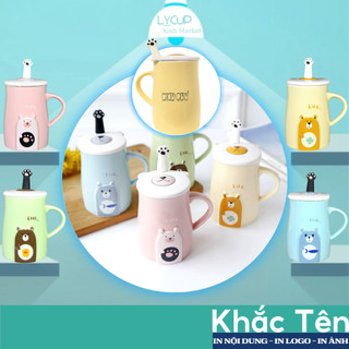 Cốc sứ KHẮC TÊN theo yêu cầu in hình GẤU PASTEL dễ thương, Ly sứ uống nước SET QUÀ TẶNG người yêu, bạn thân, sinh nhật