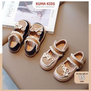 Giày búp bê bé gái hình gấu đeo nơ Kuma Kids, giày bệt công chúa cho bé 1 đến 5 tuổi da mềm BN46 HaBu