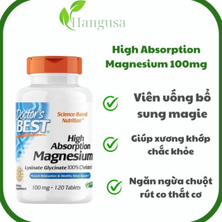Viên uống bổ sung magie ,Doctor’s Best High Absorption Magnesium 100mg, 120 viên