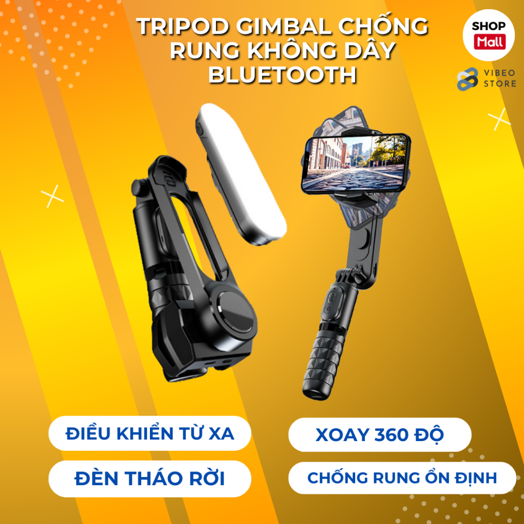Gimbal chống rung điện thoại Q09, Gậy Selfie Tay cầm gymbal bluetooth có tích hợp đèn làm video, chụ