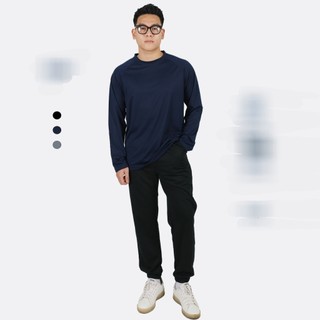 Áo thun nam màu trơn tay dài cổ tròn thoáng khí thấm hút phong cách thể thao năng động sporty