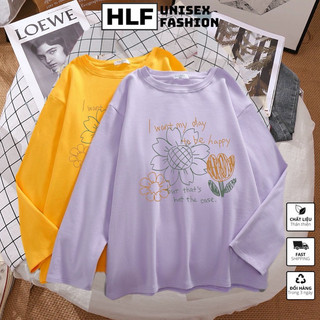 Áo thun dài tay form xuông rộng bông hoa Happy áo thu đông nữ HLFashion