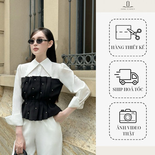 [JANGCLOSET] Áo sơ mi phối đen xếp li đi làm đi tiệc Ciara Top