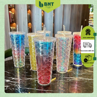 Bình Nước Giữ Nhiệt STARBUCKS Hoạ Tiết Vảy Cá Nhiều Màu 710ml Kèm Ống Hút Và Nắp Đậy Giữ Nhiệt 2-3h BNT.INC