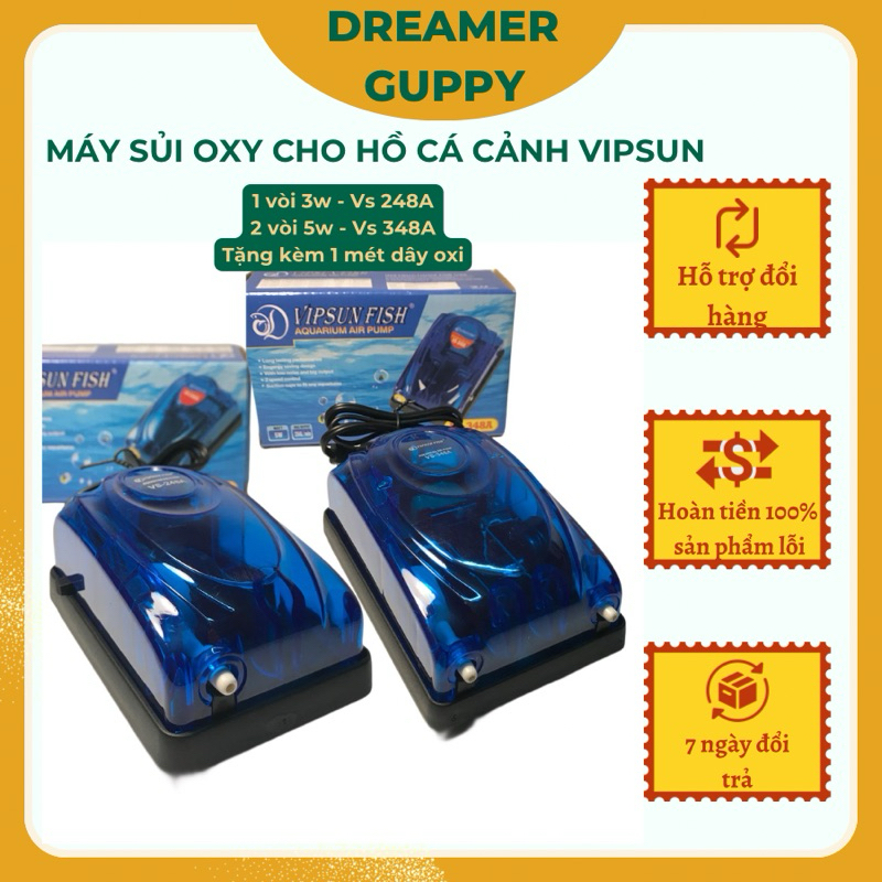 Máy sủi Oxy sục khí bơm oxi bể cá cảnh mini hồ thuỷ sinh 1 2 vòi Vipsun 248A 348A Sobo Aqua