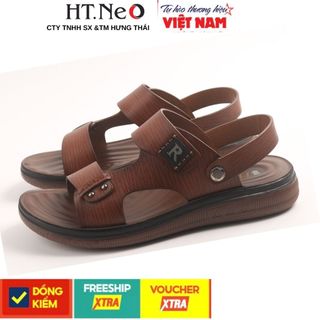 dép nam - dép da mặt massage  HT.NEO  da mềm bóng, kiểu dáng nổi bật, đế kếp 3,5cm quai da siêu bền SD194