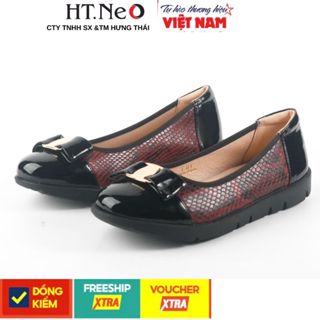 Giày moca nữ HT.NEO Thiết kế da lộn mềm mại, êm chân, kiểu dáng sành điệu đính nơ nổi bật NU90