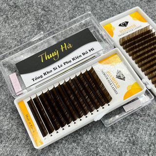 Mi Nâu Diamond dày 0.07-0.10 cong C CC D dài 8 đến 15mm_tạo fan_bắt keo tốt_dụng cụ nối mi _Thúy Hà