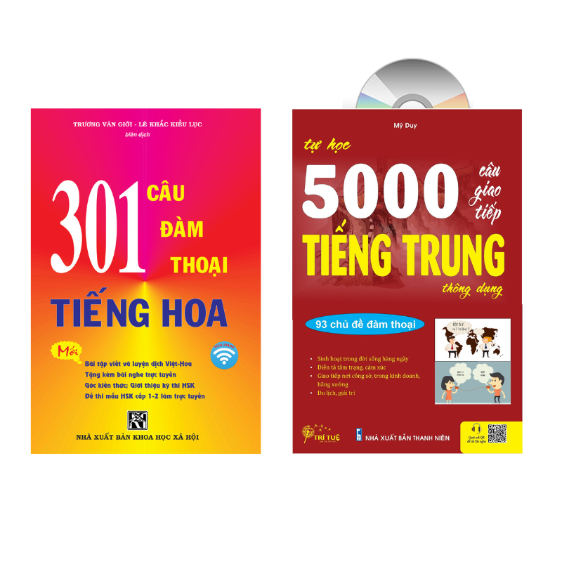 Sách-combo: 301 Câu Đàm Thoại Tiếng Hoa KHỔ LỚN+ Tự học 5000 câu giao tiếp tiếng Trung thông dụng+DV
