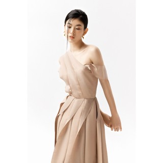 Must have _ beige flared pleated midi dress