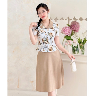 Set bộ công sở nữ, Váy nữ công sở thiết kế Áo Peplum kèm chân váy xếp ly  Emvy Fashion s49