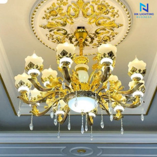 Đèn Chùm Thả Trần Tân Cổ Điển Trang Trí Biệt Thự,Phòng Khách Nhà Hàng Khách Sạn 15 Tay Đá Đúc _HOÀNG ANH LIGHTING