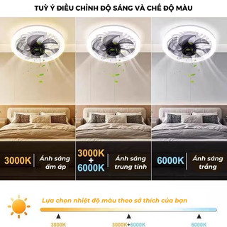 Quạt trần mini có đèn 3 chế độ sáng 45w kèm remote sử dụng đuôi e27 tiện lợi