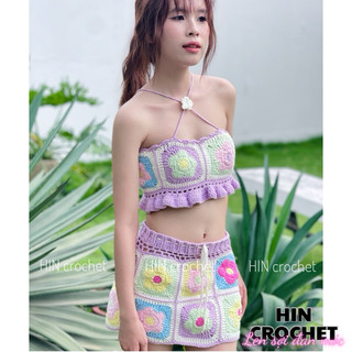 HIN crochet- Set bikini len móc handmade croptop ghép hoa