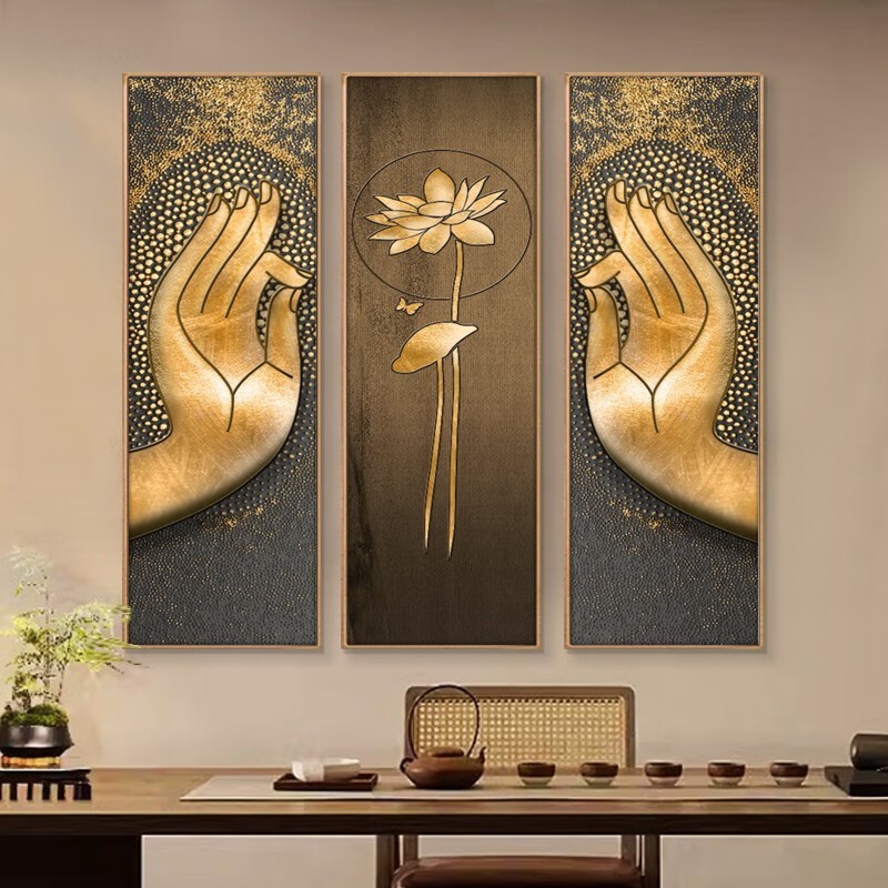  Bộ 3 tranh Bàn tay Phật và hoa sen tranh trang trí phòng thờ tranh phòng trà đạo tranh thiền tranh decor by Printek 