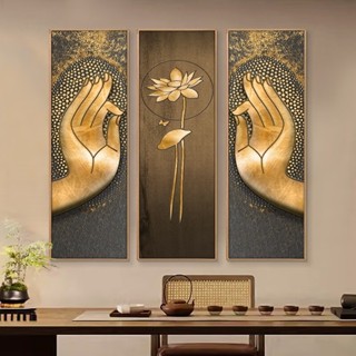 Bộ 3 tranh Bàn tay Phật và hoa sen, tranh trang trí phòng thờ, tranh phòng trà đạo, tranh thiền, tranh decor by Printek