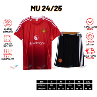 Bộ manchester united màu đỏ vải thun lạnh co giãn, mẫu 2023 2024 đủ size