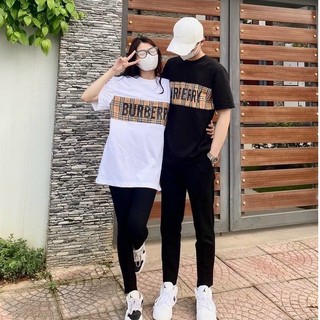 Áo thun cộc tay phối kẻ vàng Bư Bê hottrend Unisex