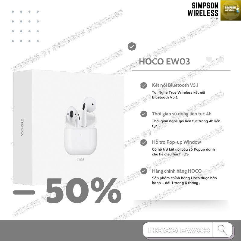 Tai nghe Bluetooth Hoco EW03/EW03 Plus