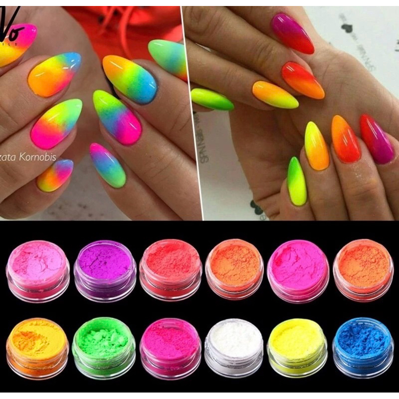 Set bột màu neon dặm ombre móng