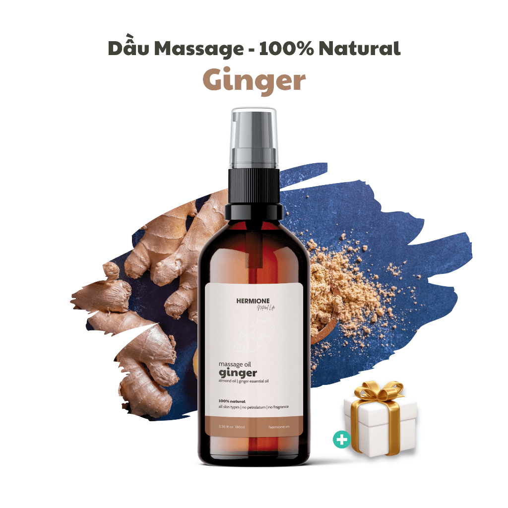 Dầu Massage Body Gừng HERMIONE, Mát Xa Thư Giãn, Dưỡng Da Tự Nhiên, An Toàn Cho Mọi Loại Da