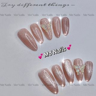 Nail Box thiết kế sang chảnh mắt mèo hồng tím charm nơ M11 nhà Mơ Nails