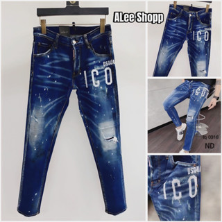 Quần Jean Nam DSQ2 Chữ Icon Thêu Ngang Trắng Hàng Quảng Châu Cực Đẹp, Quần Bò DSQUARED Xanh Sẫm Đẹp Thêu Chữ Chuẩn Form