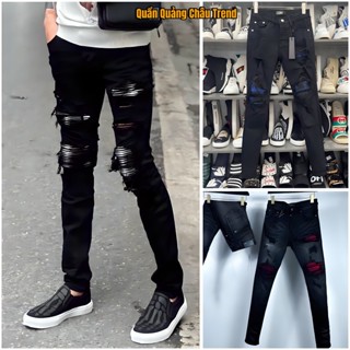 Quần Jeans Boy Phố Nam A.m.iri Đen Vá Vải Loại 1 Quảng Form SlimFit Cực Đẹp, Quần Bò Nam A.mir.ri Vá Vải Ghi Rách Nhẹ