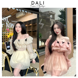 Áo Trễ Vai Tiểu Thư Đính Nơ Đen Dài Tay Chun Eo Bánh Bèo Chất Liệu Tơ Mềm 2 Lớp Sang Chảnh
