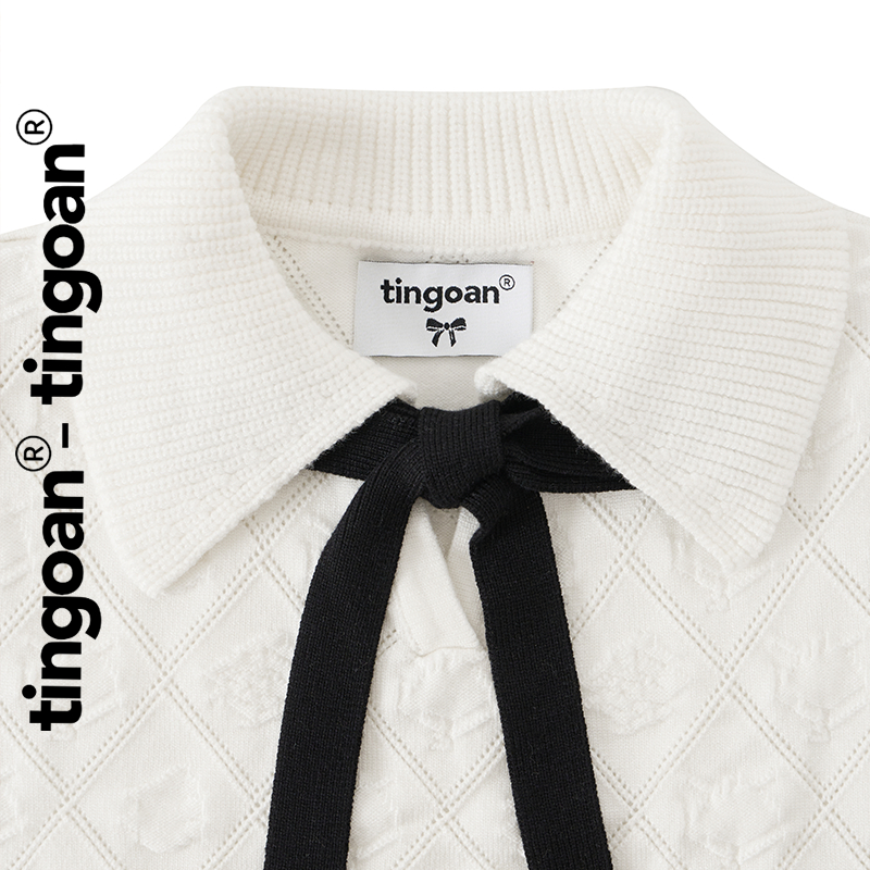 TINGOAN® - Áo len trắng crop bề mặt len hoạ tiết quả trám buộc nơ YURI YURI TOP/WH PHIÊN BẢN T6.2026 | BigBuy360 - bigbuy360.vn
