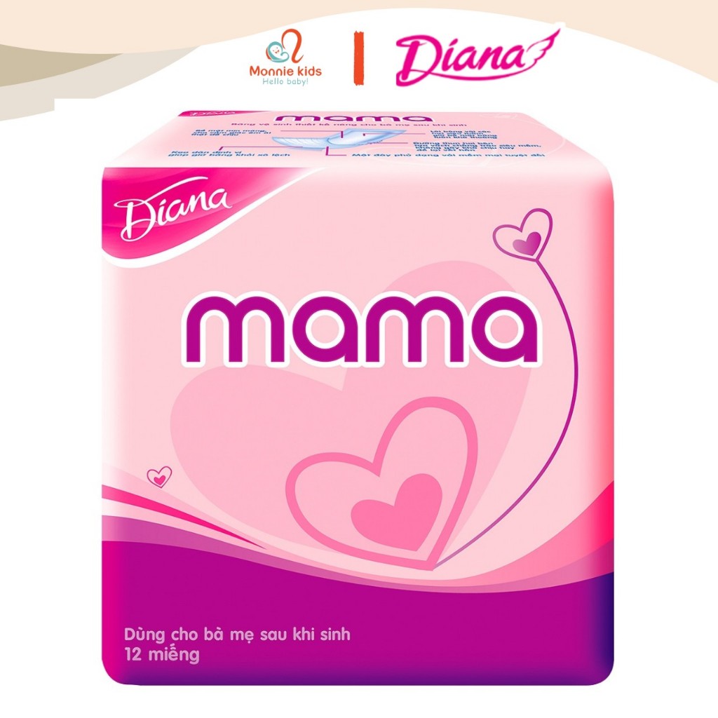 Băng vệ sinh Diana Mama cho mẹ 12 miếng, băng vệ sinh phụ nữ sau sinh không cánh - Monnie Kids
