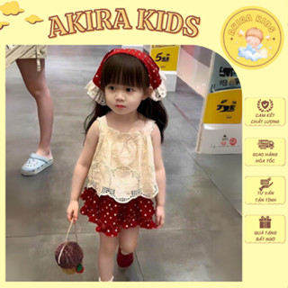 Bộ Váy Bèo Chấm Bi Phối Áo Ren Mịn Kèm Khăn Cho Bé (9-30kg)