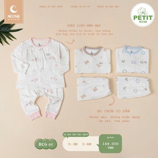 [CHÍNH HÃNG] Bộ quần áo dài tay khuy giữa sơ sinh chất petit họa tiết gấu Moon