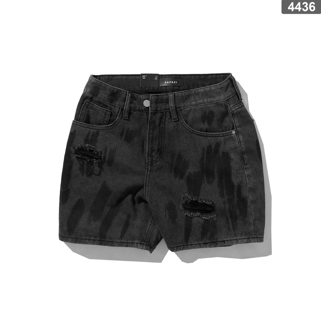 Quần short Mã_R4436, fom ông rộng, gam màu đen khói rách ngắn trên gối, dễ phối đồ, phong cách cá tí