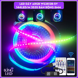 Dây đèn led đuổi argb ws2812b 3535 5v bản 8mm cảm biến sóng nhạc điều khiển qua app + remote