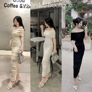 Váy Ren Body Trễ Vai Dáng Dài Thiết Kế Sang Chảnh Đầm Ren Body Dự Tiệc Tiểu Thư