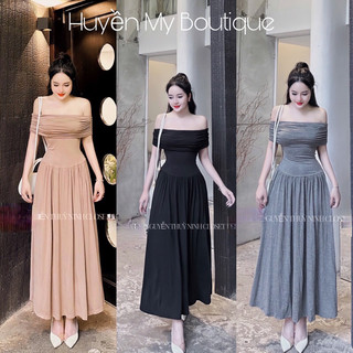 Váy thun lạnh trễ vai maxi dáng dài xoè xinh xắn đầm body thun trễ vai tiểu thư