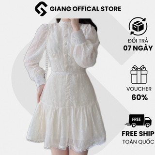 Váy Voan Nữ,Váy Tiểu Thư Thiết Kế GIANG OFFICIAL STORE Tay Dài Phối Cúc Bọc Chất Liệu Mềm Mại Đơn Giản Điệu Đà V784