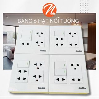 Bảng điện 6 hạt giả âm nổi tường ổ cắm kết hợp công tắc ráp sẵn siêu tải 3000W cùng size panasonic